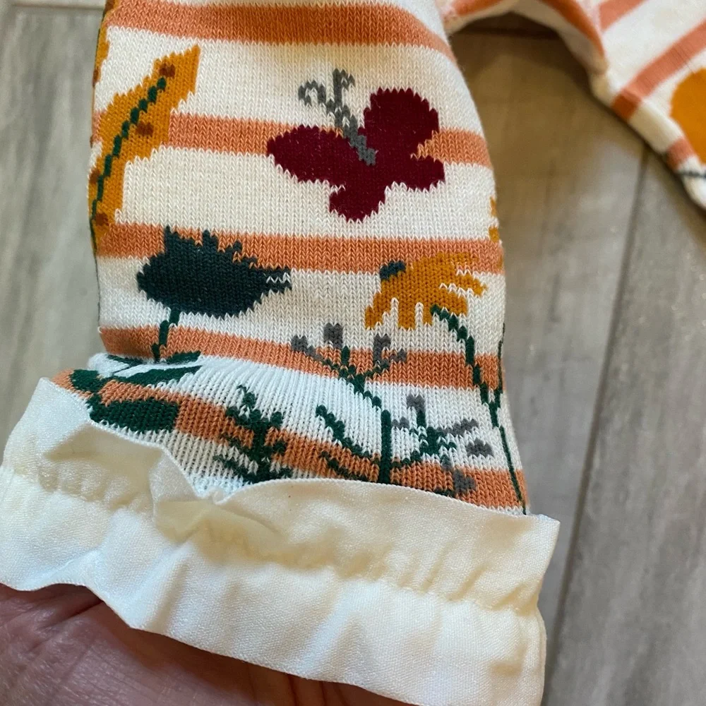 NWT RuffleButts Cider Stripe Butterfly and Flowers Ruffle Footless Tights 0-6M